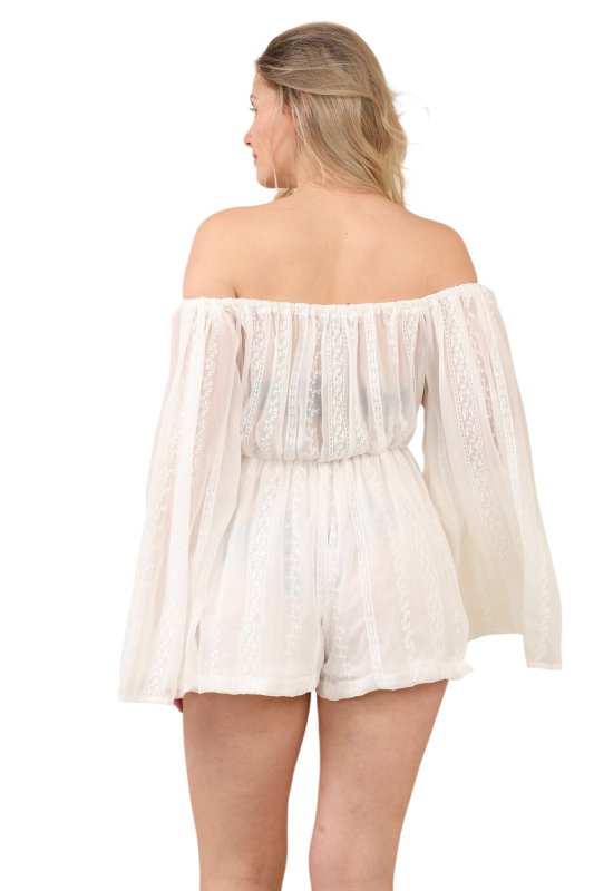 Boho Chic White Off - Shoulder Playsuit – Elegant Summer Romper - Jumpsuit - British D'sire