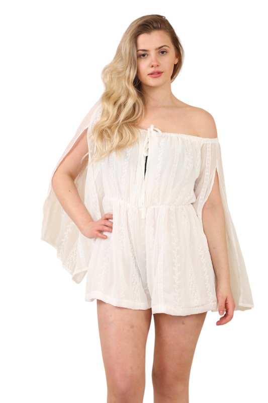 Boho Chic White Off - Shoulder Playsuit – Elegant Summer Romper - Jumpsuit - British D'sire