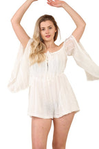 Boho Chic White Off - Shoulder Playsuit – Elegant Summer Romper - Jumpsuit - British D'sire