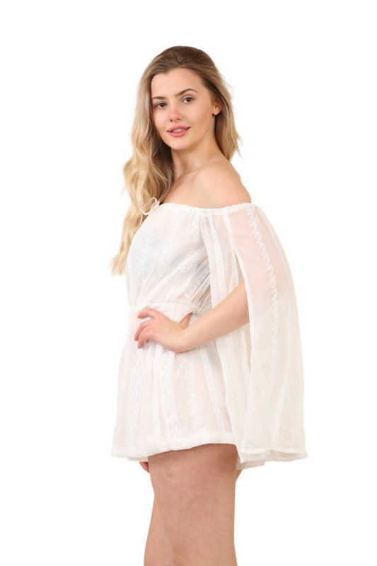 Boho Chic White Off - Shoulder Playsuit – Elegant Summer Romper - Jumpsuit - British D'sire