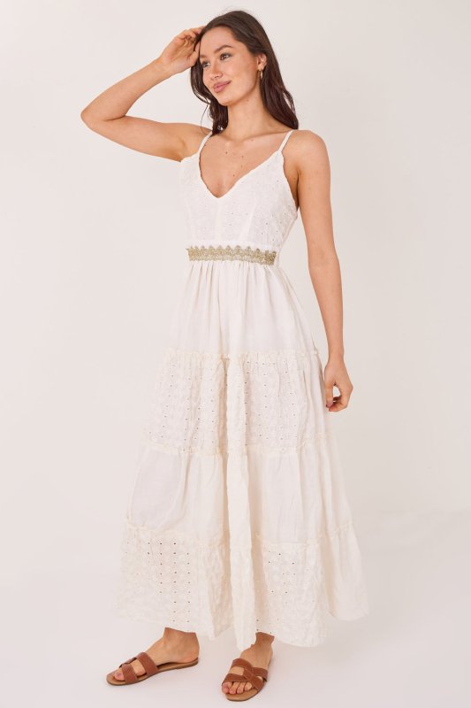 Boho Cotton Maxi Dress – Off White Summer Tiered Dress - Dresses - British D'sire