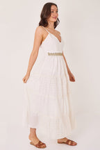 Boho Cotton Maxi Dress – Off White Summer Tiered Dress - Dresses - British D'sire
