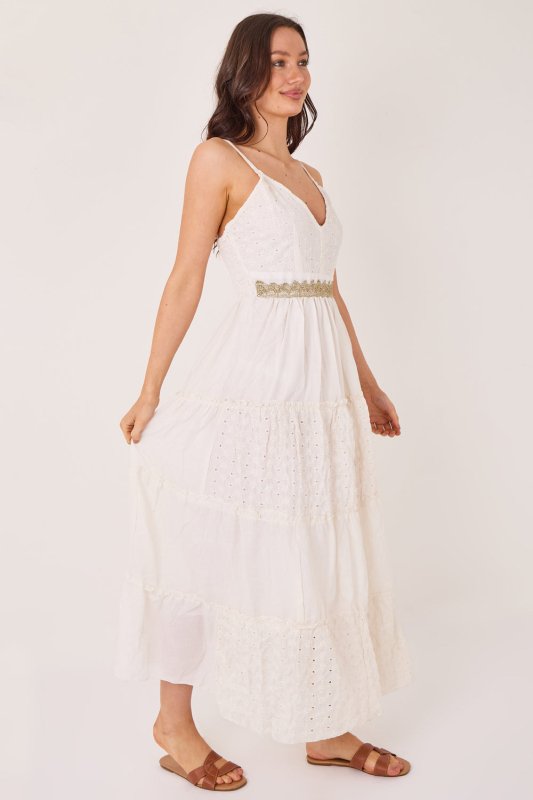 Boho Cotton Maxi Dress – Off White Summer Tiered Dress - Dresses - British D'sire