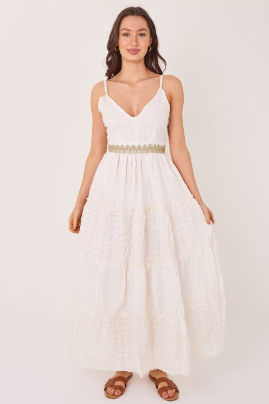 Boho Cotton Maxi Dress – Off White Summer Tiered Dress - Dresses - British D'sire