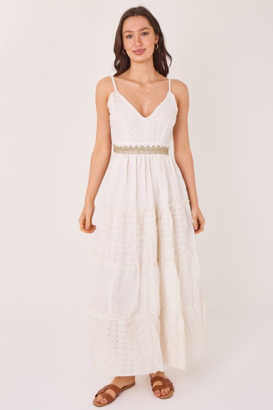 Boho Cotton Maxi Dress – Off White Summer Tiered Dress - Dresses - British D'sire