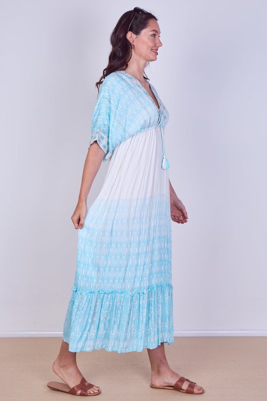 Boho Embroidered Maxi Dress with Tassel Tie – One Size (UK 8–14) - Dresses - British D'sire