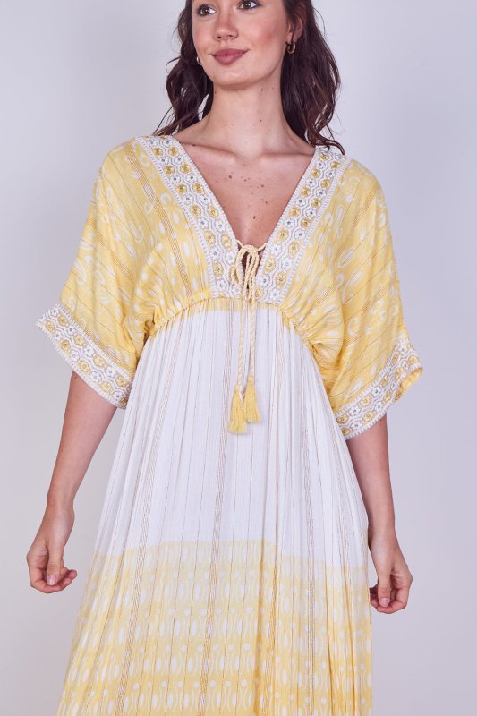 Boho Embroidered Maxi Dress with Tassel Tie – One Size (UK 8–14) - Dresses - British D'sire