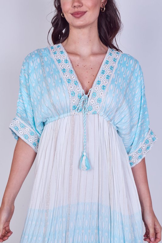 Boho Embroidered Maxi Dress with Tassel Tie – One Size (UK 8–14) - Dresses - British D'sire