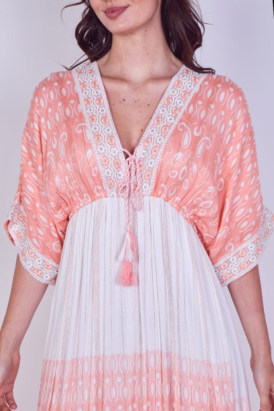 Boho Embroidered Maxi Dress with Tassel Tie – One Size (UK 8–14) - Dresses - British D'sire