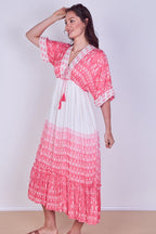 Boho Embroidered Maxi Dress with Tassel Tie – One Size (UK 8–14) - Dresses - British D'sire