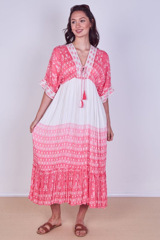 Boho Embroidered Maxi Dress with Tassel Tie – One Size (UK 8–14) - Dresses - British D'sire