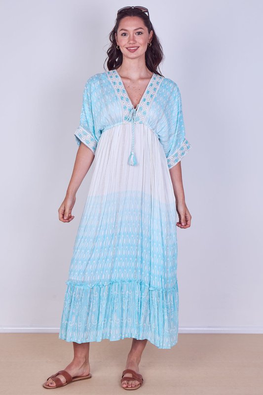 Boho Embroidered Maxi Dress with Tassel Tie – One Size (UK 8–14) - Dresses - British D'sire