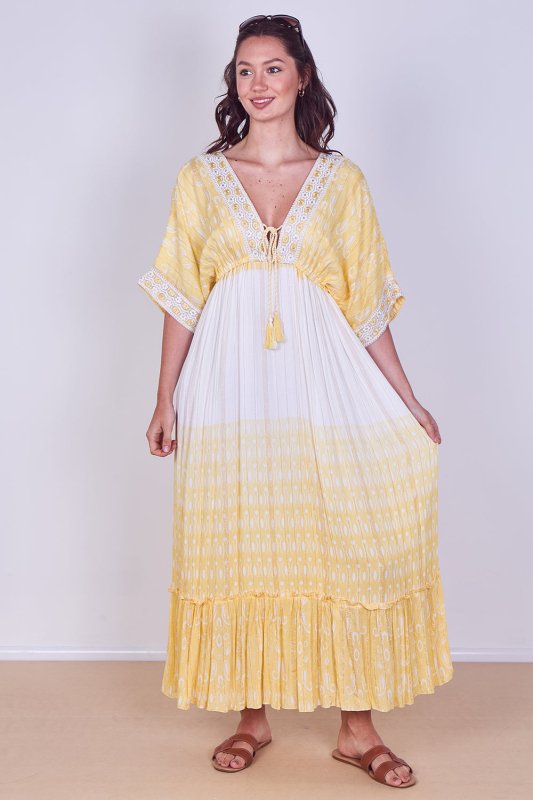 Boho Embroidered Maxi Dress with Tassel Tie – One Size (UK 8–14) - Dresses - British D'sire
