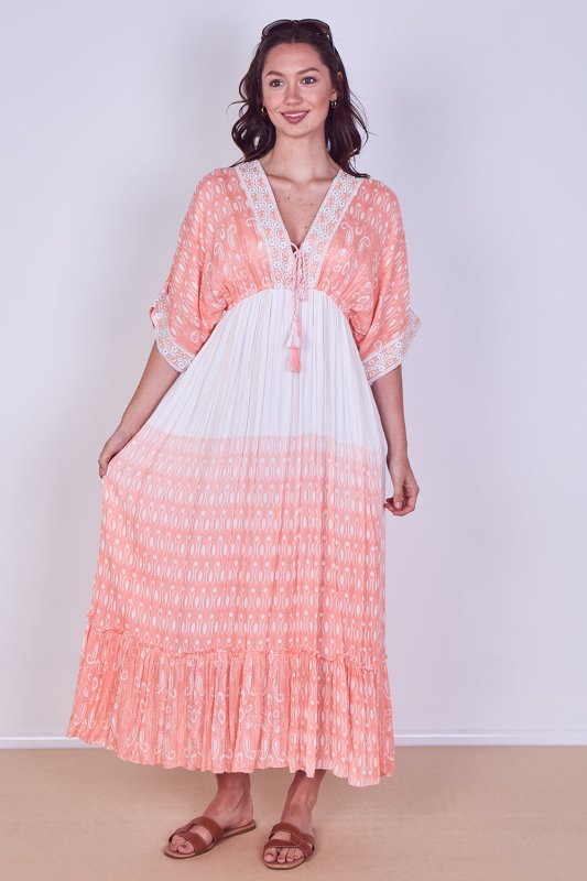 Boho Embroidered Maxi Dress with Tassel Tie – One Size (UK 8–14) - Dresses - British D'sire