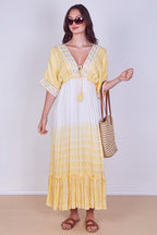 Boho Embroidered Maxi Dress with Tassel Tie – One Size (UK 8–14) - Dresses - British D'sire