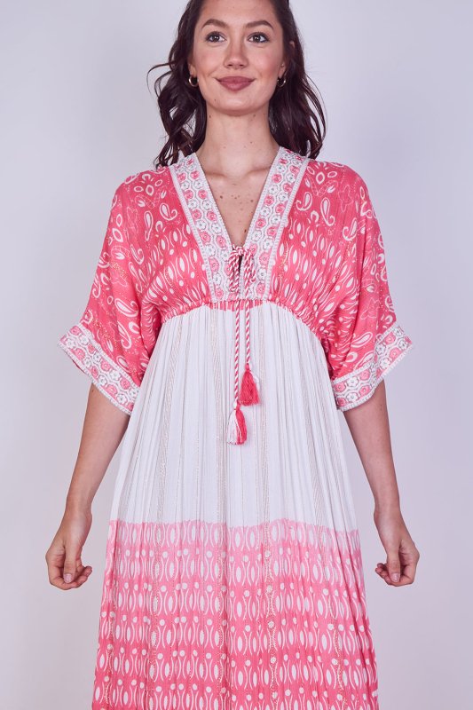 Boho Embroidered Maxi Dress with Tassel Tie – One Size (UK 8–14) - Dresses - British D'sire