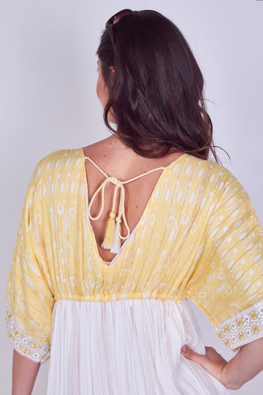 Boho Embroidered Maxi Dress with Tassel Tie – One Size (UK 8–14) - Dresses - British D'sire
