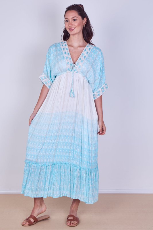 Boho Embroidered Maxi Dress with Tassel Tie – One Size (UK 8–14) - Dresses - British D'sire