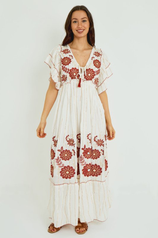 Boho Embroidered Maxi Dress - Dresses - British D'sire