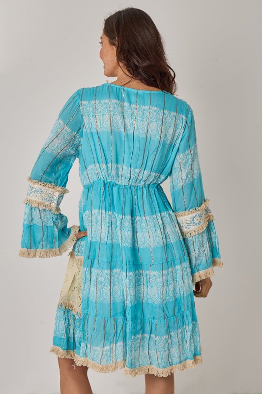 Boho Fringe Detail Viscose Dress – Lightweight Tiered Mini Dress - Dresses - British D'sire