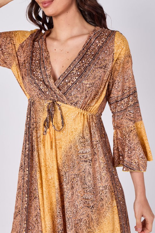 Boho Paisley Maxi Dress – Adjustable Tie Waist - Dresses - British D'sire