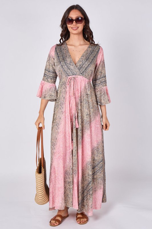 Boho Paisley Maxi Dress – Adjustable Tie Waist - Dresses - British D'sire