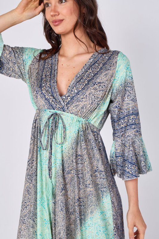 Boho Paisley Maxi Dress – Adjustable Tie Waist - Dresses - British D'sire