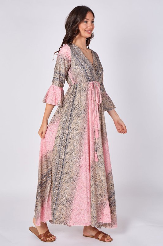Boho Paisley Maxi Dress – Adjustable Tie Waist - Dresses - British D'sire