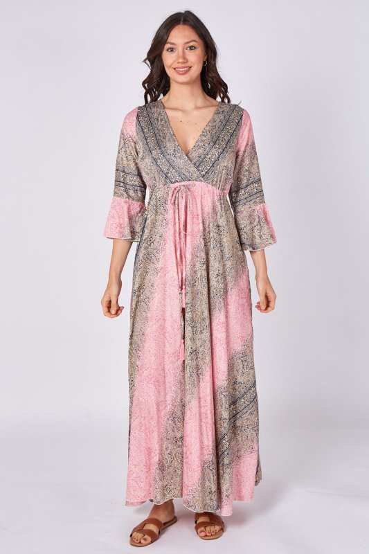 Boho Paisley Maxi Dress – Adjustable Tie Waist - Dresses - British D'sire