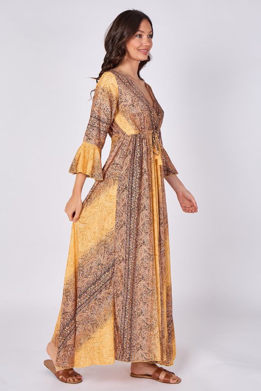 Boho Paisley Maxi Dress – Adjustable Tie Waist - Dresses - British D'sire