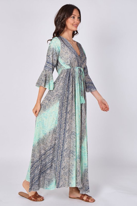 Boho Paisley Maxi Dress – Adjustable Tie Waist - Dresses - British D'sire
