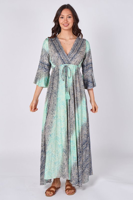 Boho Paisley Maxi Dress – Adjustable Tie Waist - Dresses - British D'sire