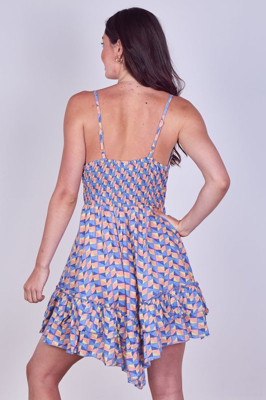 Boho Printed Cotton Mini Dress – Lightweight Summer Strappy Dress - Dresses - British D'sire