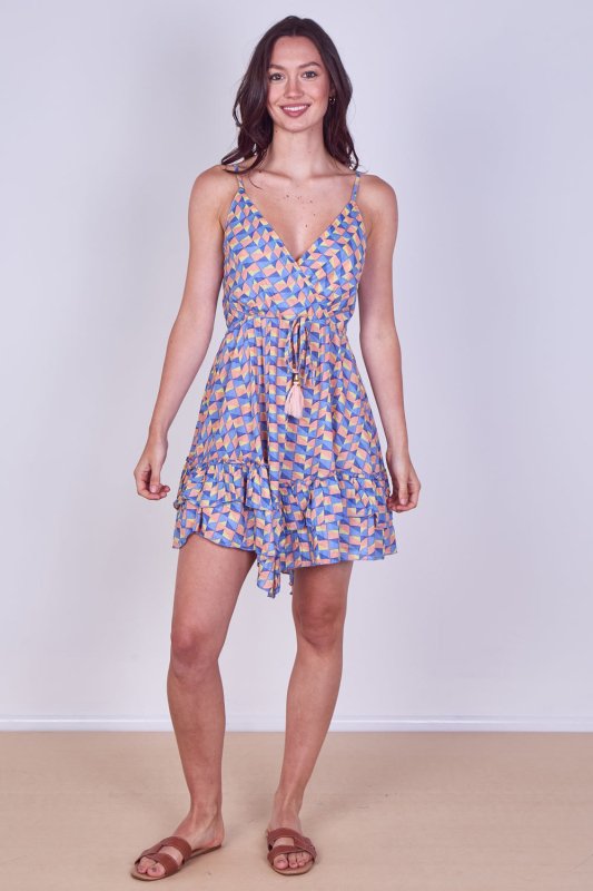 Boho Printed Cotton Mini Dress – Lightweight Summer Strappy Dress - Dresses - British D'sire Main image