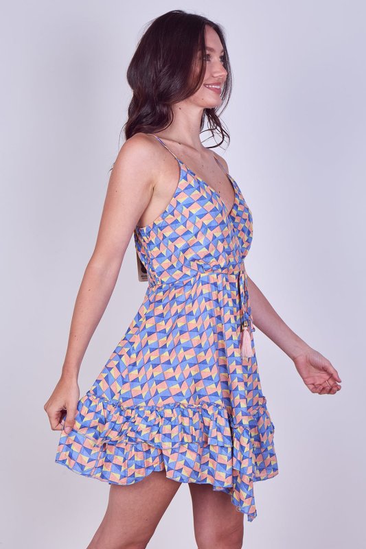 Boho Printed Cotton Mini Dress – Lightweight Summer Strappy Dress - Dresses - British D'sire