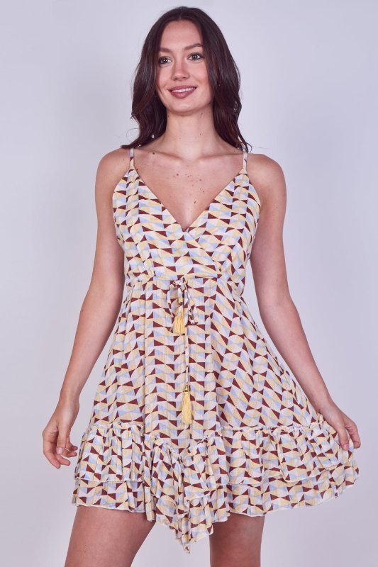 Boho Printed Cotton Mini Dress – Lightweight Summer Strappy Dress