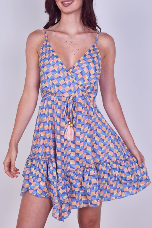 Boho Printed Cotton Mini Dress – Lightweight Summer Strappy Dress - Dresses - British D'sire