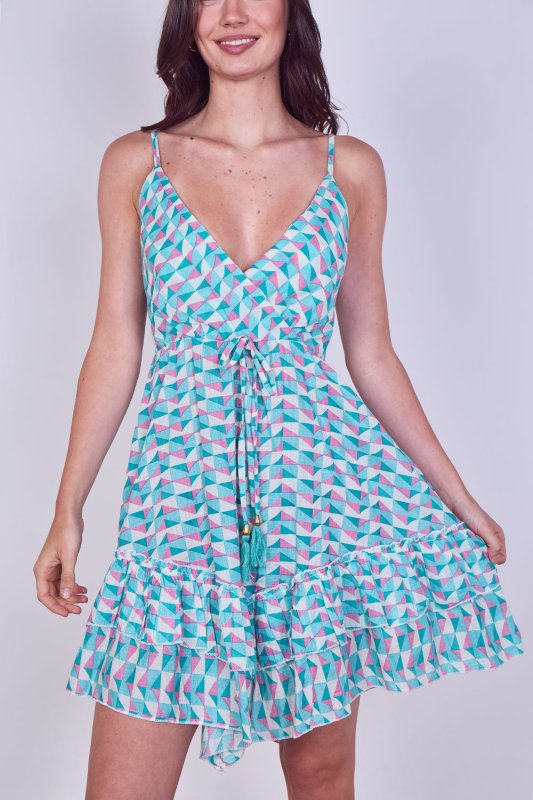 Boho Printed Cotton Mini Dress – Lightweight Summer Strappy Dress - Dresses - British D'sire