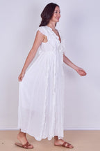 Boho Ruffle Detail Maxi Dress with Tie Neck – One Size (UK 8–14) - Dresses - British D'sire