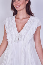 Boho Ruffle Detail Maxi Dress with Tie Neck – One Size (UK 8–14) - Dresses - British D'sire