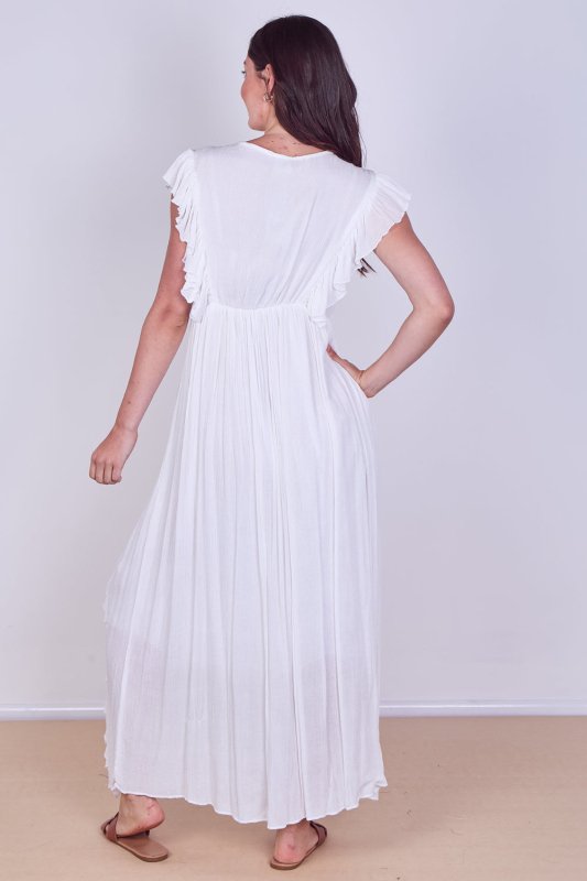 Boho Ruffle Detail Maxi Dress with Tie Neck – One Size (UK 8–14) - Dresses - British D'sire