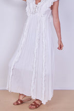 Boho Ruffle Detail Maxi Dress with Tie Neck – One Size (UK 8–14) - Dresses - British D'sire