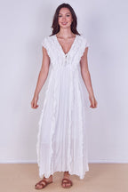 Boho Ruffle Detail Maxi Dress with Tie Neck – One Size (UK 8–14) - Dresses - British D'sire