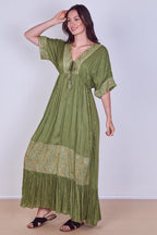 Boho Sequin leaf Embroidered Maxi Dress - Dresses - British D'sire