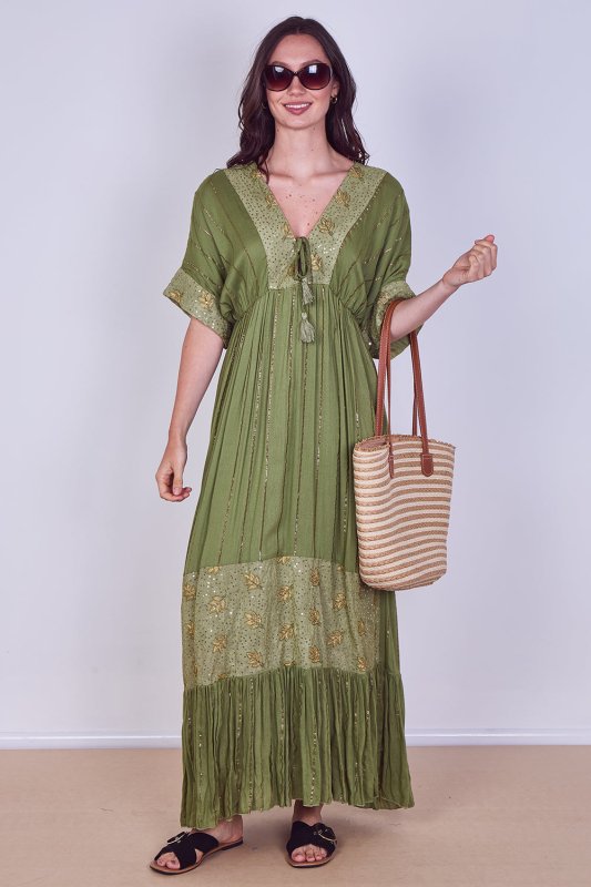 Boho Sequin leaf Embroidered Maxi Dress - Dresses - British D'sire