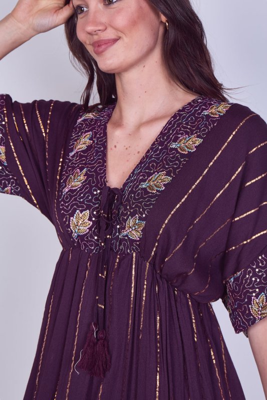 Boho Sequin leaf Embroidered Maxi Dress - Dresses - British D'sire