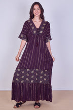 Boho Sequin leaf Embroidered Maxi Dress - Dresses - British D'sire