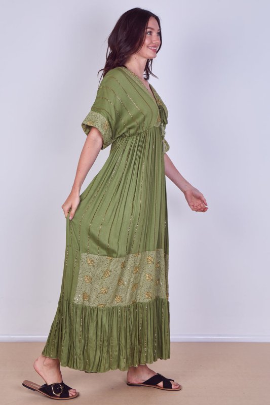 Boho Sequin leaf Embroidered Maxi Dress - Dresses - British D'sire