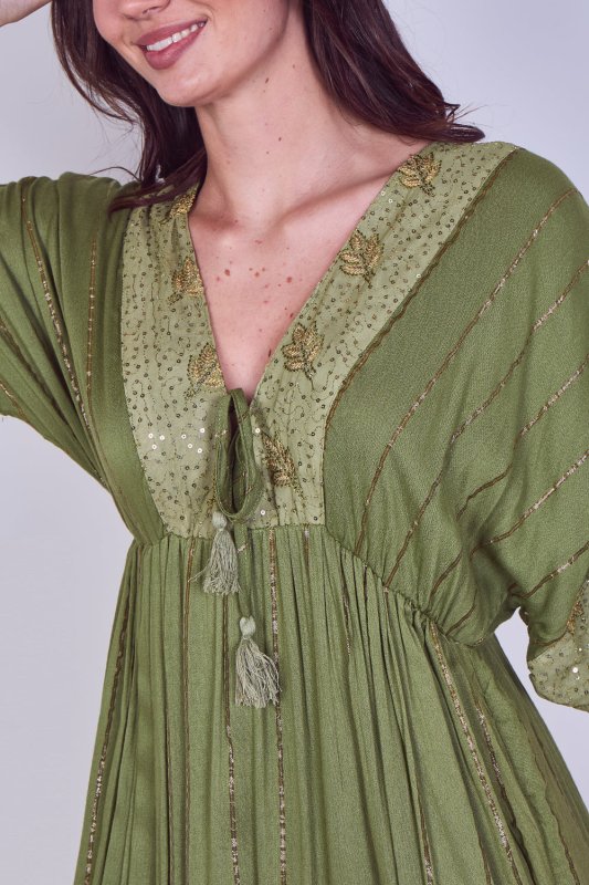 Boho Sequin leaf Embroidered Maxi Dress - Dresses - British D'sire