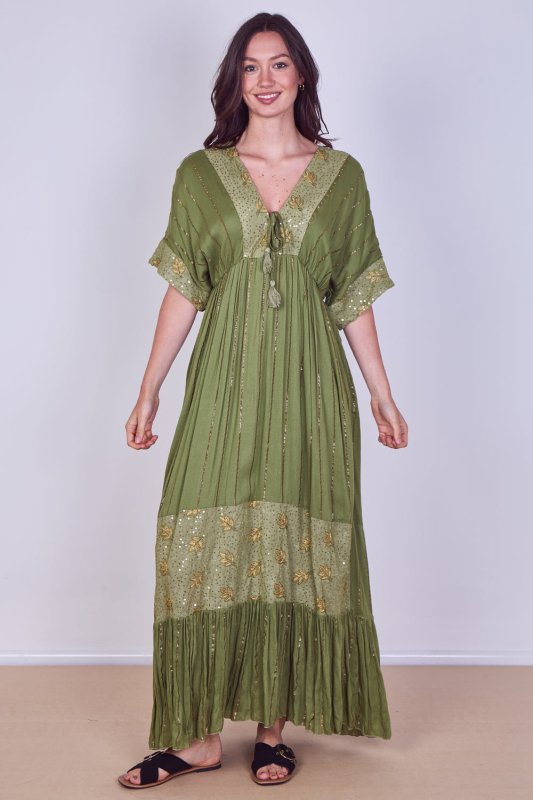 Boho Sequin leaf Embroidered Maxi Dress - Dresses - British D'sire